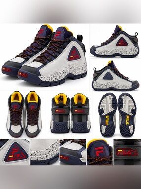 Fila Gray, Navy and Red Mid-Top Sneakers
